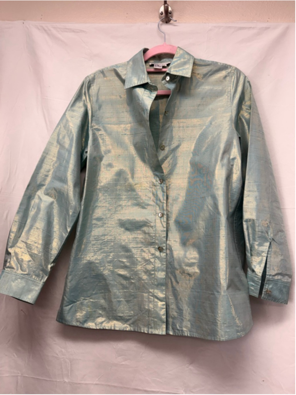 Women's REAL CLOTHES SAKS FIFTH AVENUE Petite Button Down Shirt Light green Gold